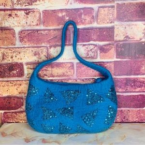 The Collection Royal Blue Boiled Wool Boho Shoulder Bag